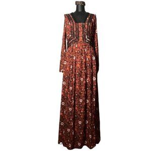Nanette Lepore Neutral Floral Prairie Maxi Dress Sz 8 Peasant Fairy Cottage Core